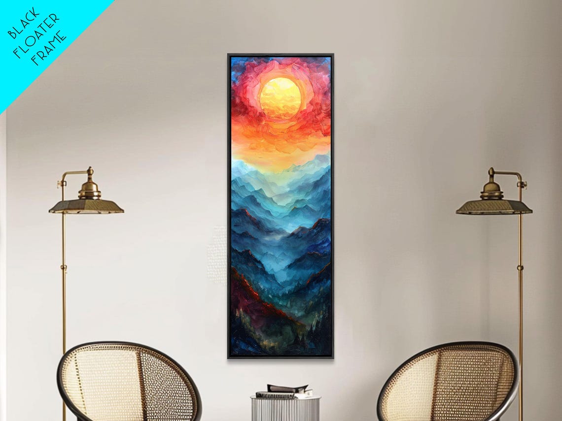 Golden Sunrise Over Layered Blue Mountains Impasto Vivid Sky Poster - Image 6