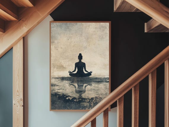 Meditative Silhouette Print With Wabi Sabi Art Minimalist Zen Wall Art Neutral Sage Green Decor Yoga Art For Relaxation
