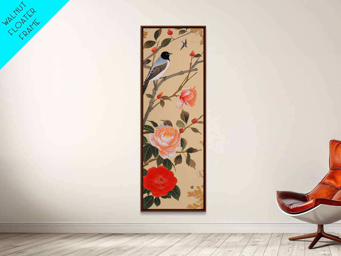 Songbird On Branch With Red Peony Blossoms Japanese Ukiyo E Art Poster - Image 3