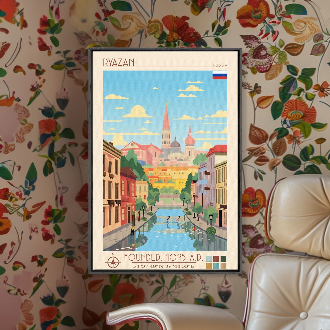 Ryazan Russia Canal Reflection Church Spires Street View Travel Poster - Image 3