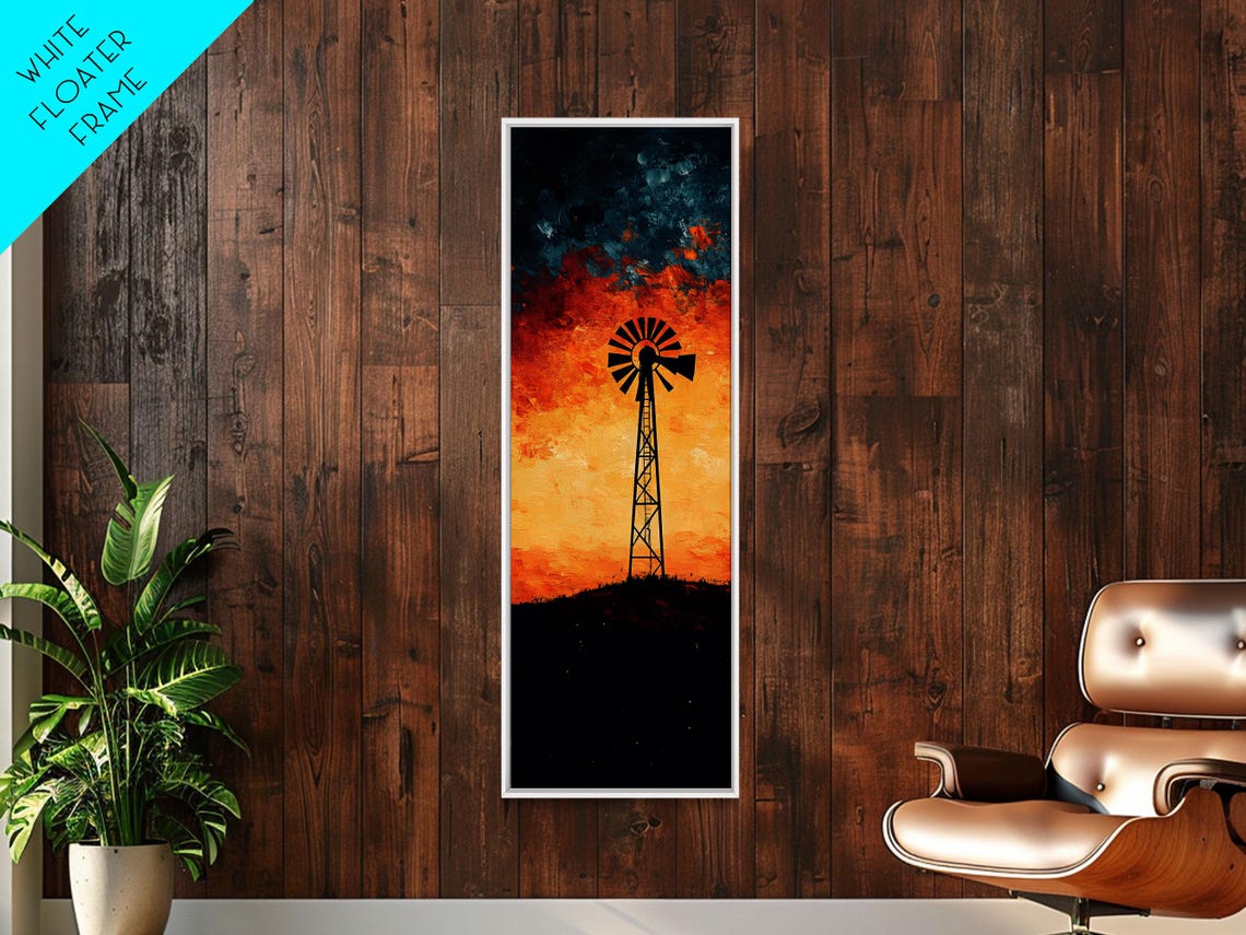Rustic Windmill Silhouette Sunset Desert Sky Wall Decor Poster - Image 6