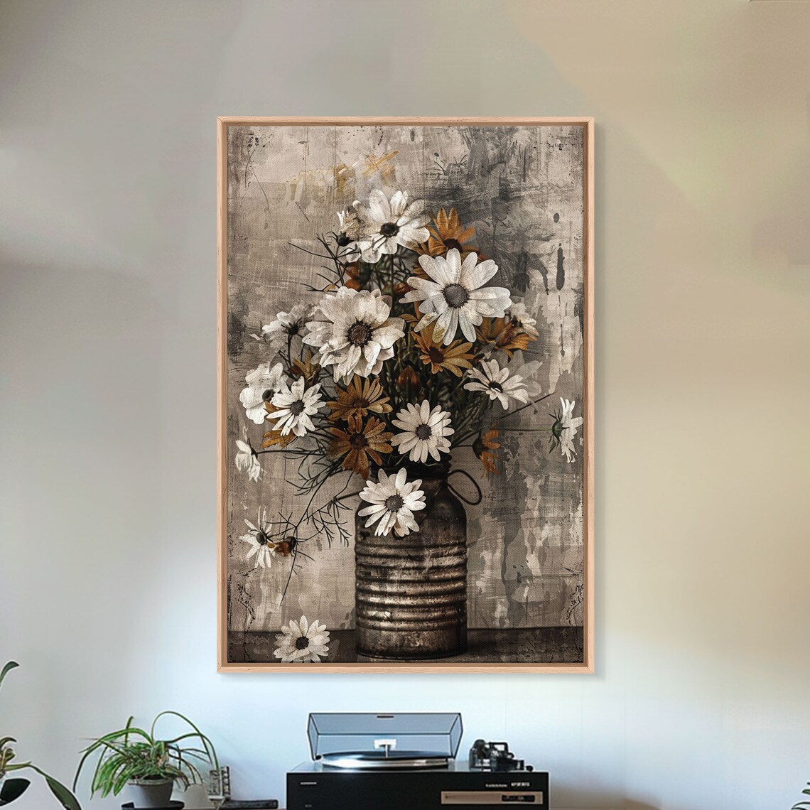 Rustic Metal Vase With Daisies, Farmhouse Art Print - Image 3