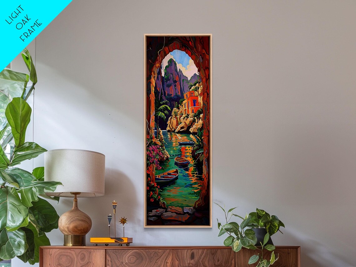Colorful Waterway Through Rocky Cliffs And Archway Impasto Coast Poster - Image 4
