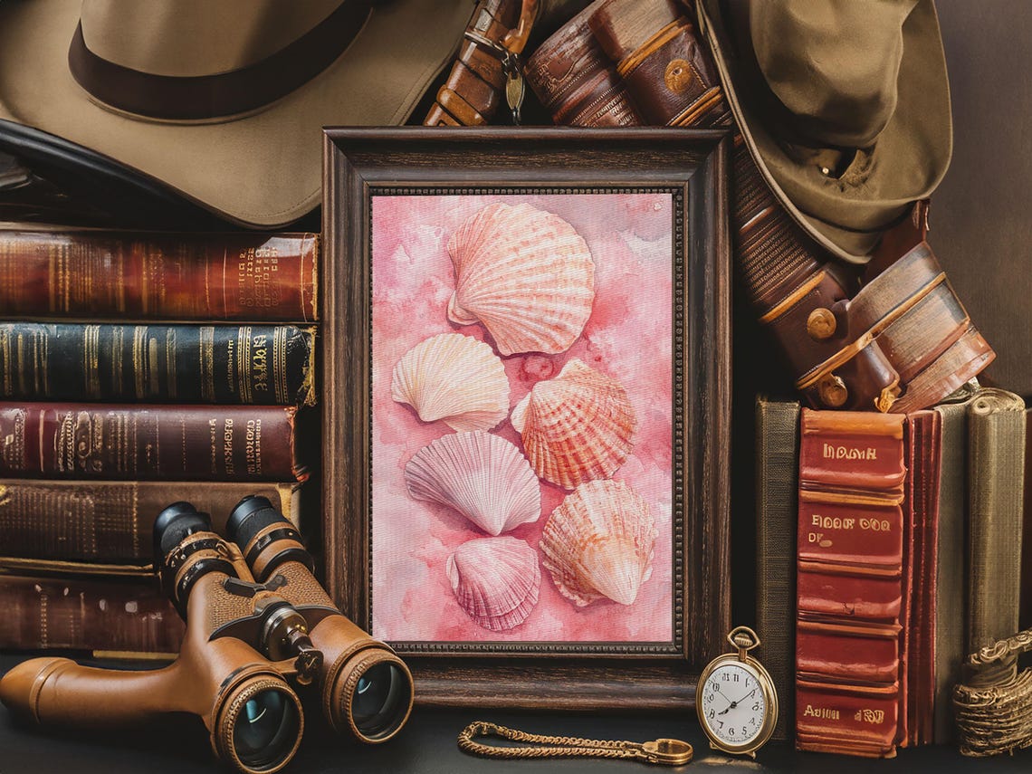 Blush Pink Scallop Seashells Watercolor Coastal Beach Wall Art Poster - Image 5