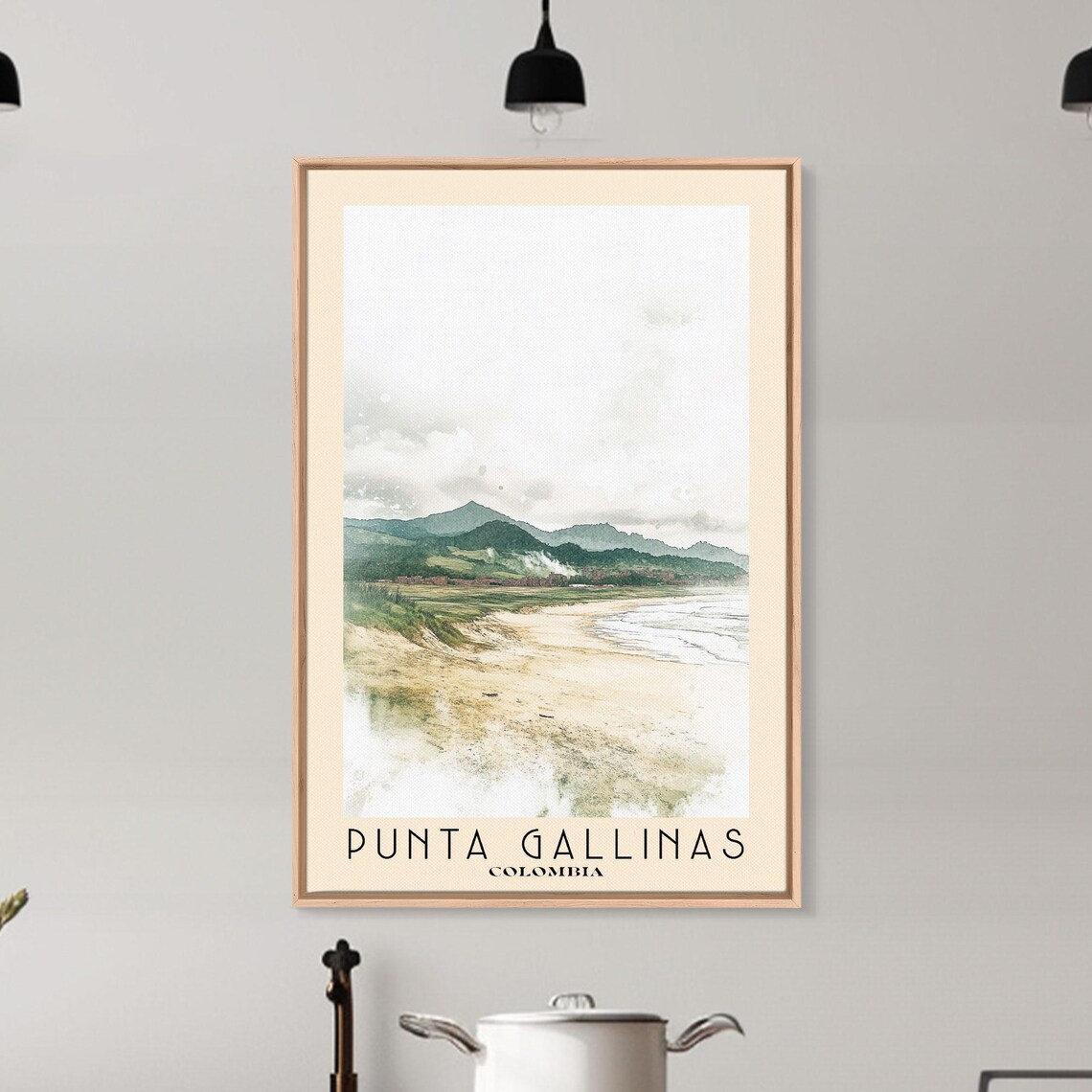 Punta Gallinas Colombia Pale Windswept Beach Green Hills Misty Coast Watercolor Poster - Image 6