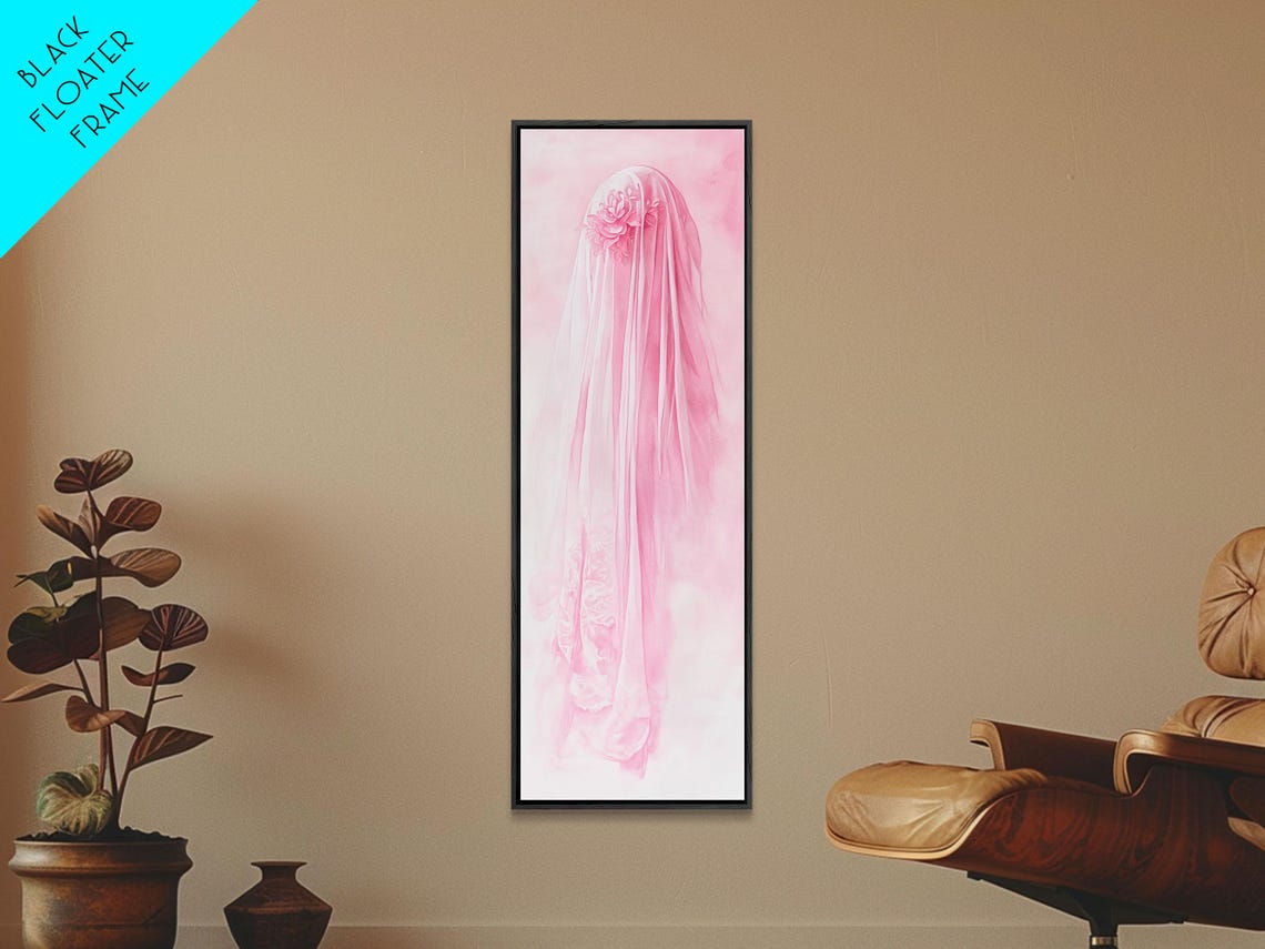 Veiled Pink Art Framed Print Whimsical Art Light Pink Wall Art Vertical Wall Art Rustic Decor Cottagecore Gift Idea