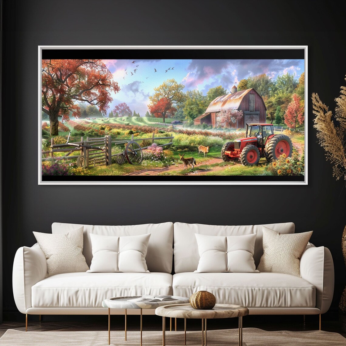 Autumn Farm Red Barn Red Tractor Country Harvest Scene Painting Poster - Image 5