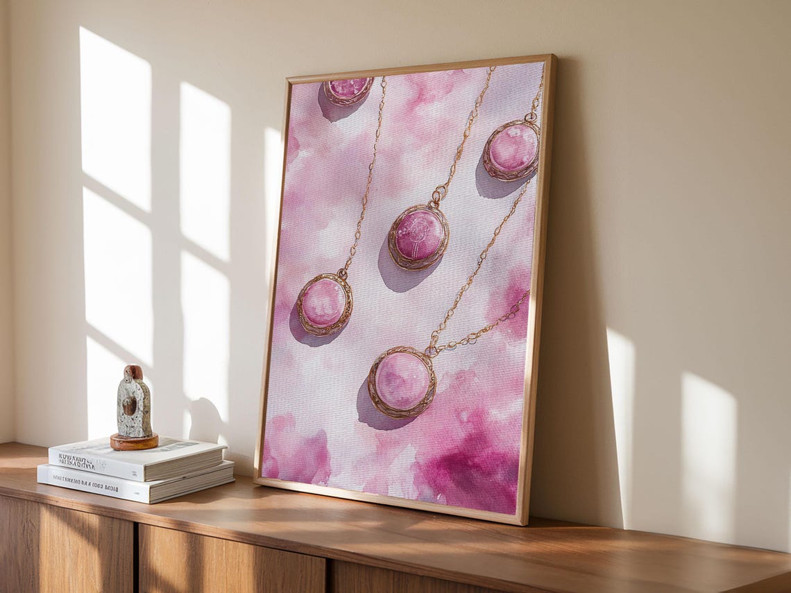Abstract Pink Pendant Print Featuring Geometric Wall Art Light Pink Jewelry Artwork Great Gift Idea Minimalist Boho Decor - Image 6