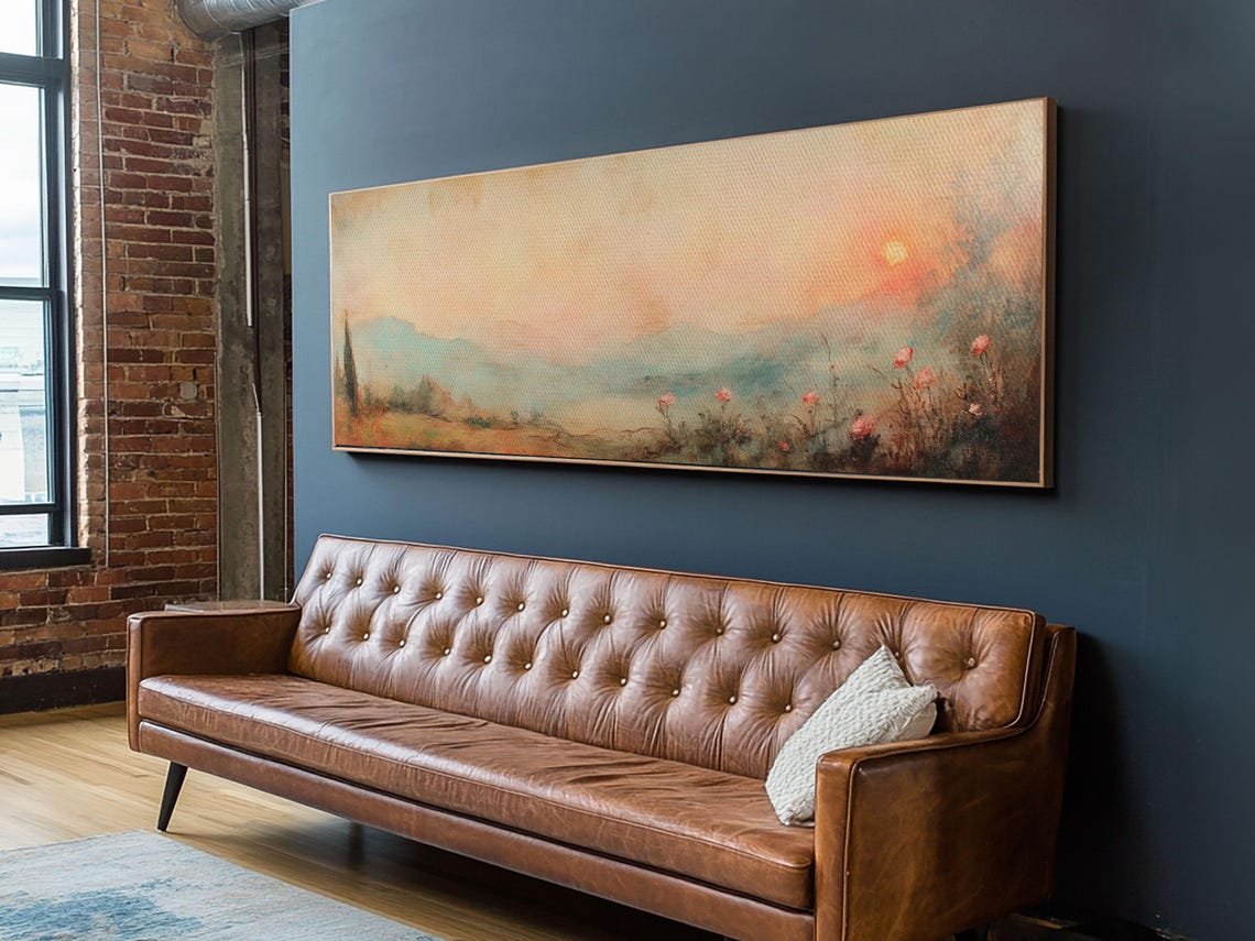 Moody Wildflower Field Misty Sunrise Pastel Panoramic Poster Art - Image 5