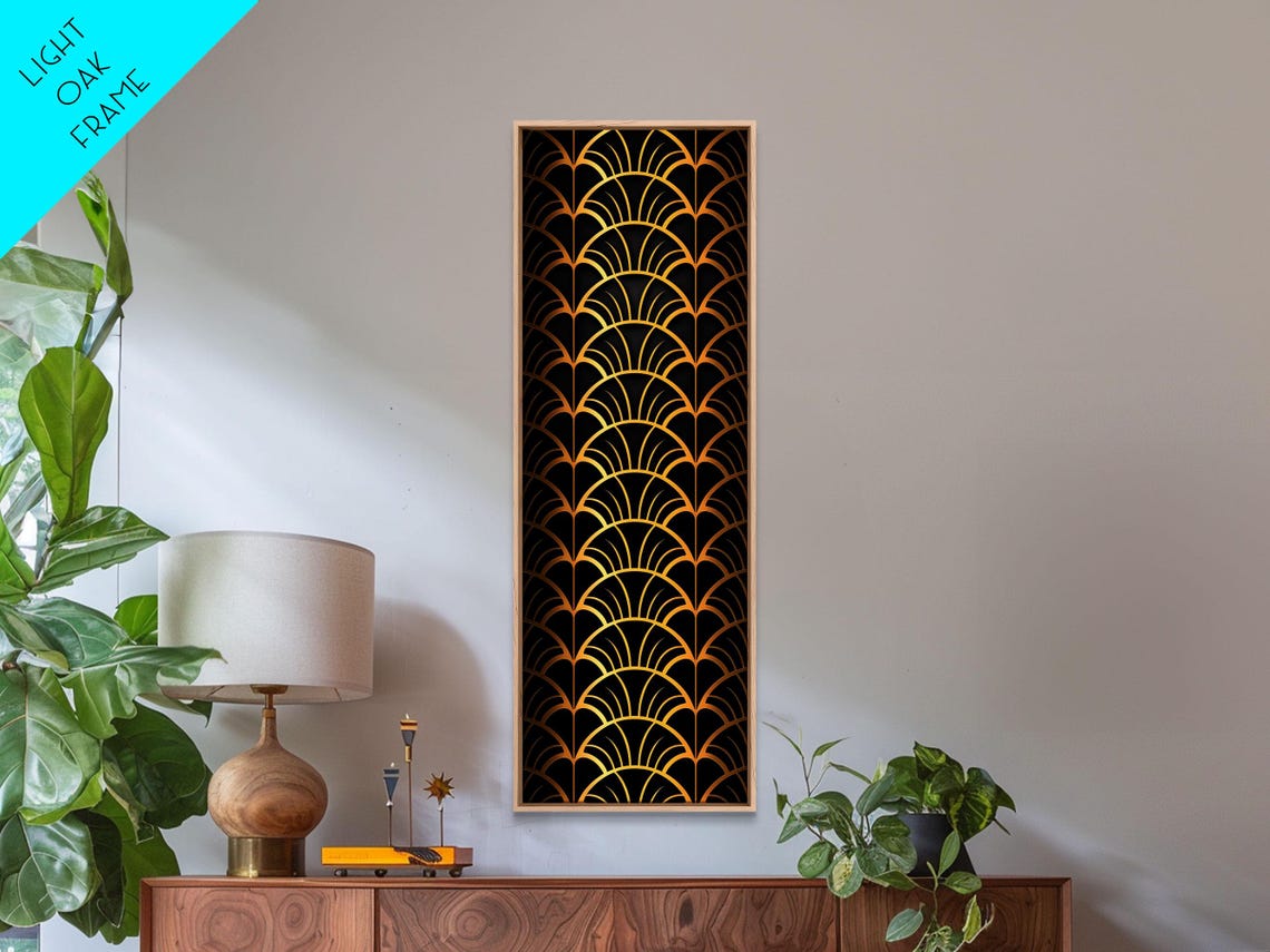 Gold Art Deco Fan Scallop Pattern Black Background Wall Print - Image 5