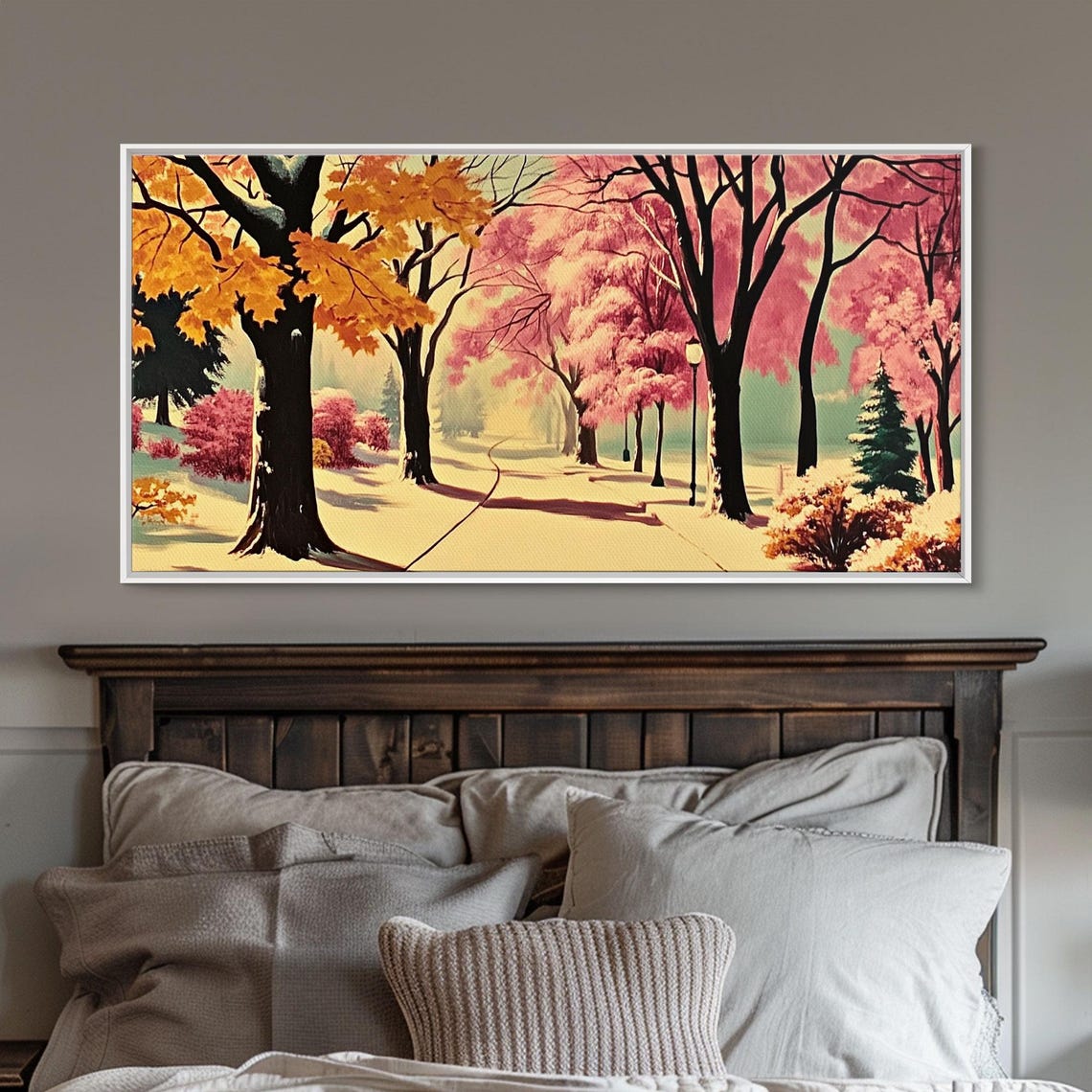 Colorful Autumn Park Path With Pink And Gold Trees Lined Walk Poster - Image 6