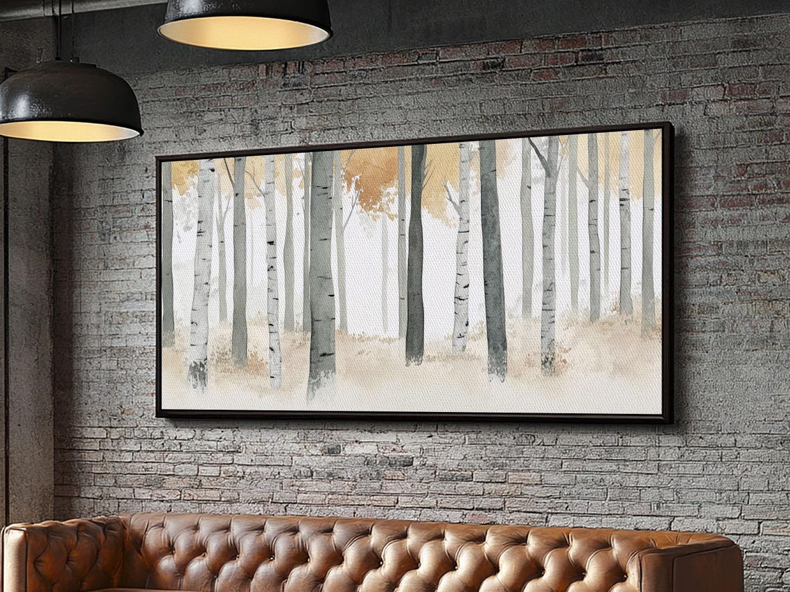 Muted White Aspen Trees Minimalist Neutral Forest Painting Wall Art - Image 4