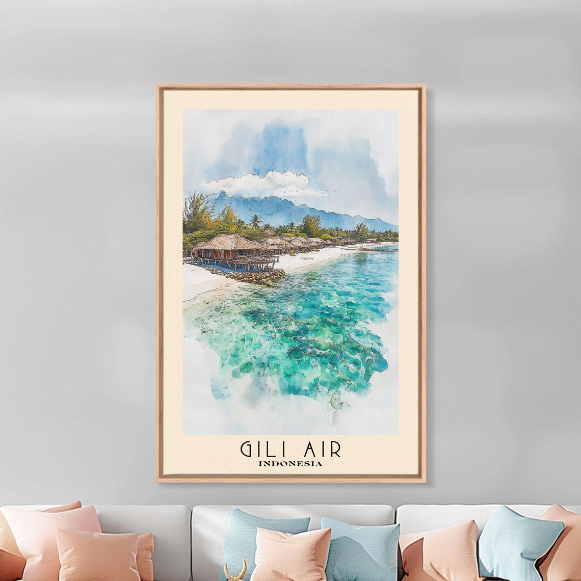 Gili Air Indonesia Overwater Huts Crystal Reef Mountain View Poster - Image 3