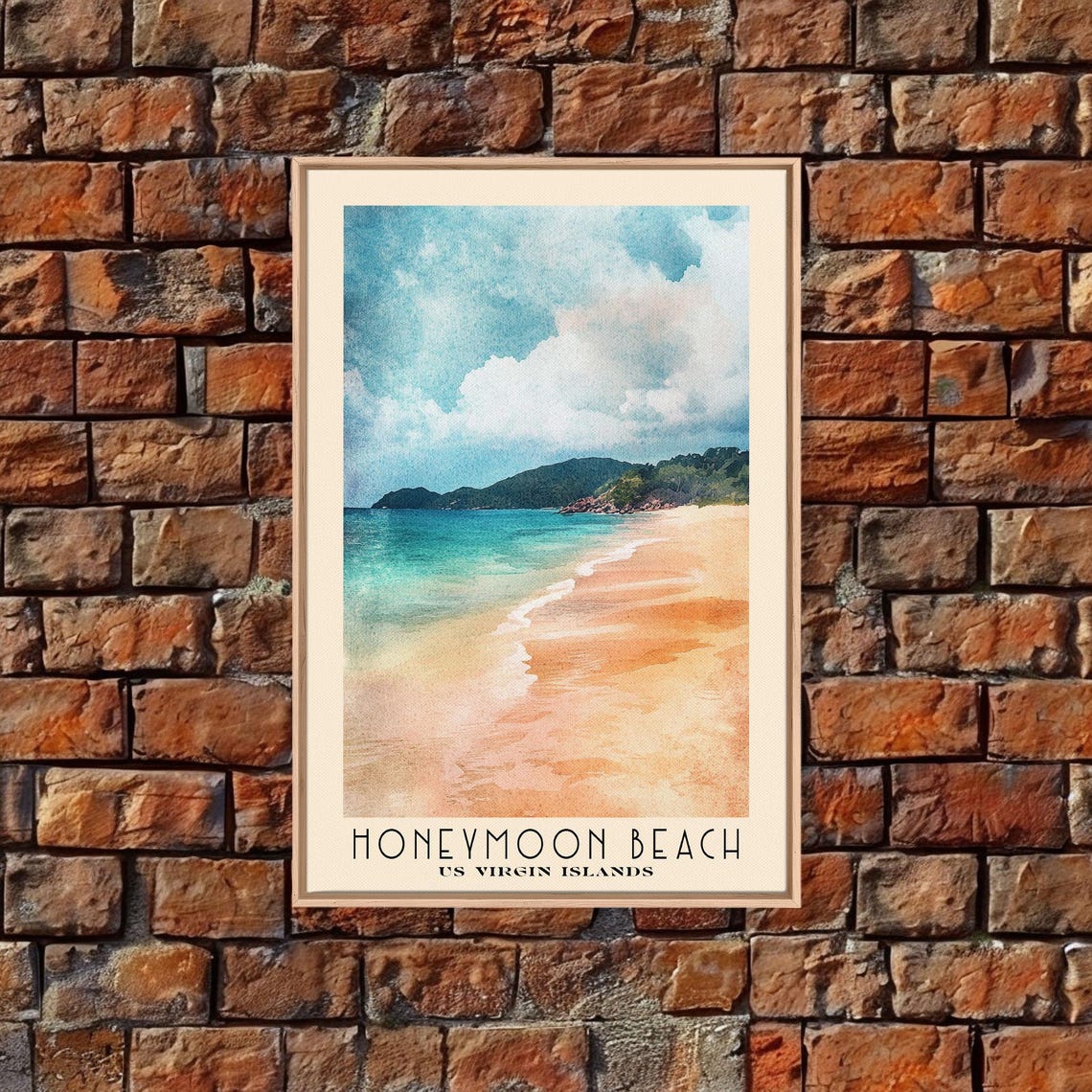 Honeymoon Beach US Virgin Islands Long Beach Surf Watercolor Poster - Image 5