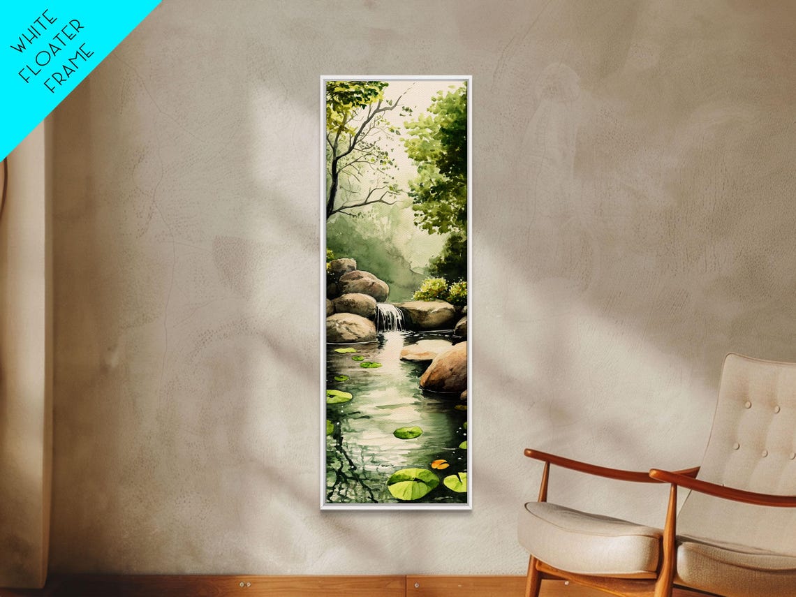 Tranquil Waterfall Stream Forest Watercolor Nature Scene Poster - Image 3