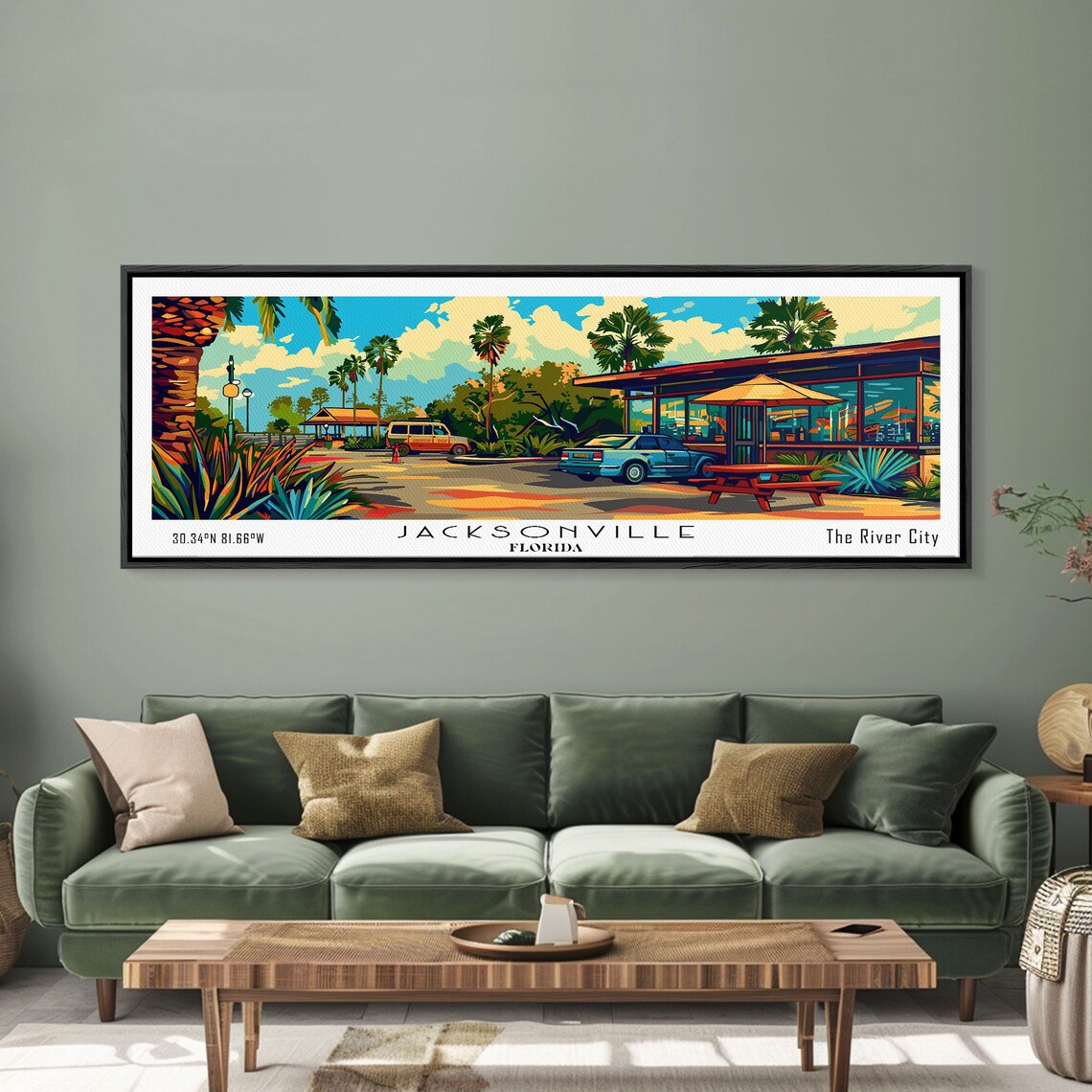Jacksonville Florida Retro Cafe Palm Trees Vintage Cars Travel Poster - Image 4