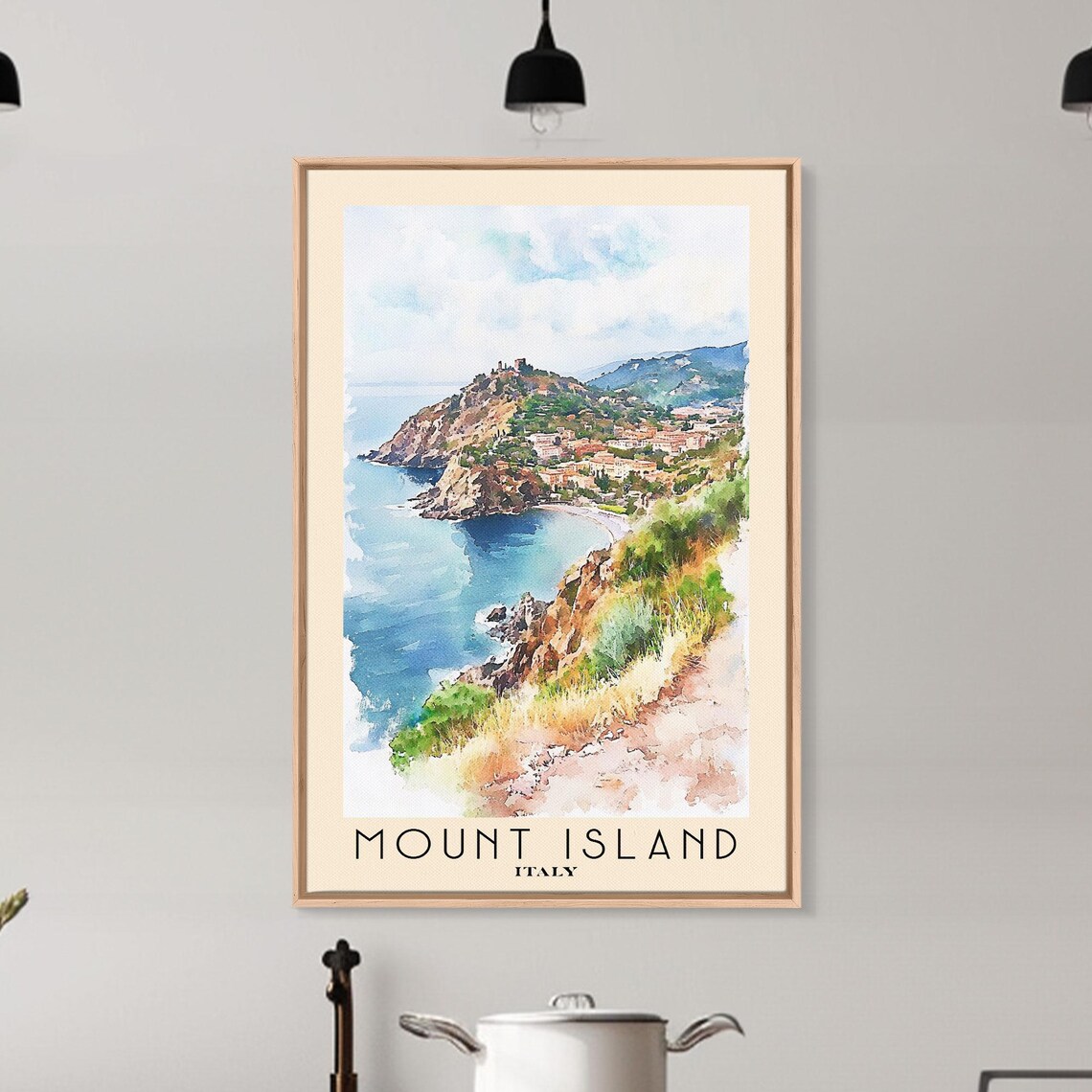Mount Island Italy Rugged Headland Blue Bay Watercolor Travel Poster - Image 6