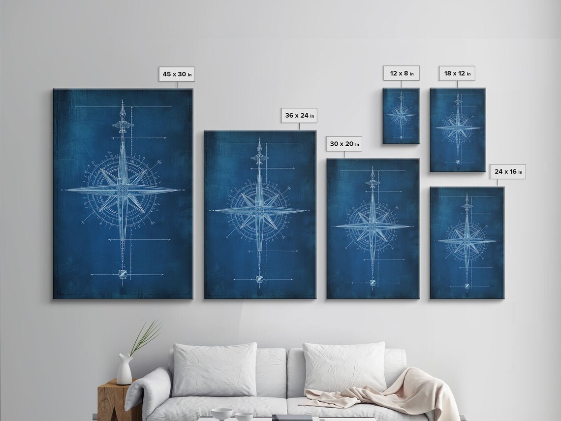Compass Blueprint Art Print, Industrial Style - Image 2