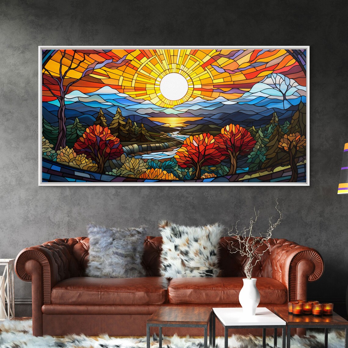 Stained Glass Sunset Abstract Panoramic Art Print - Image 5
