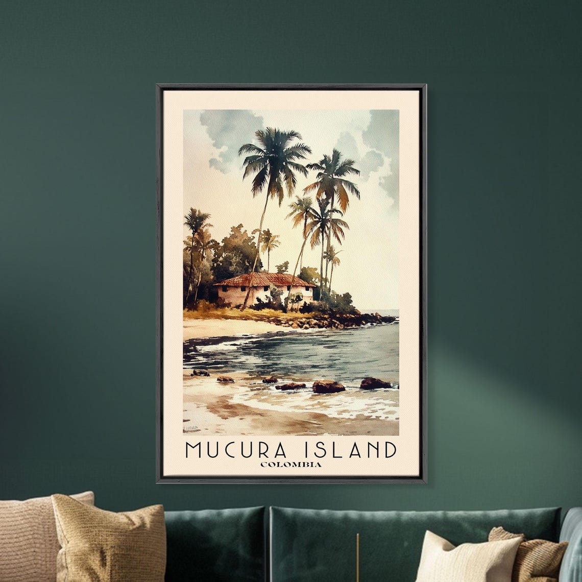 Mucura Island Colombia Palm Beach Hut Rocky Shore Watercolor Poster - Image 5