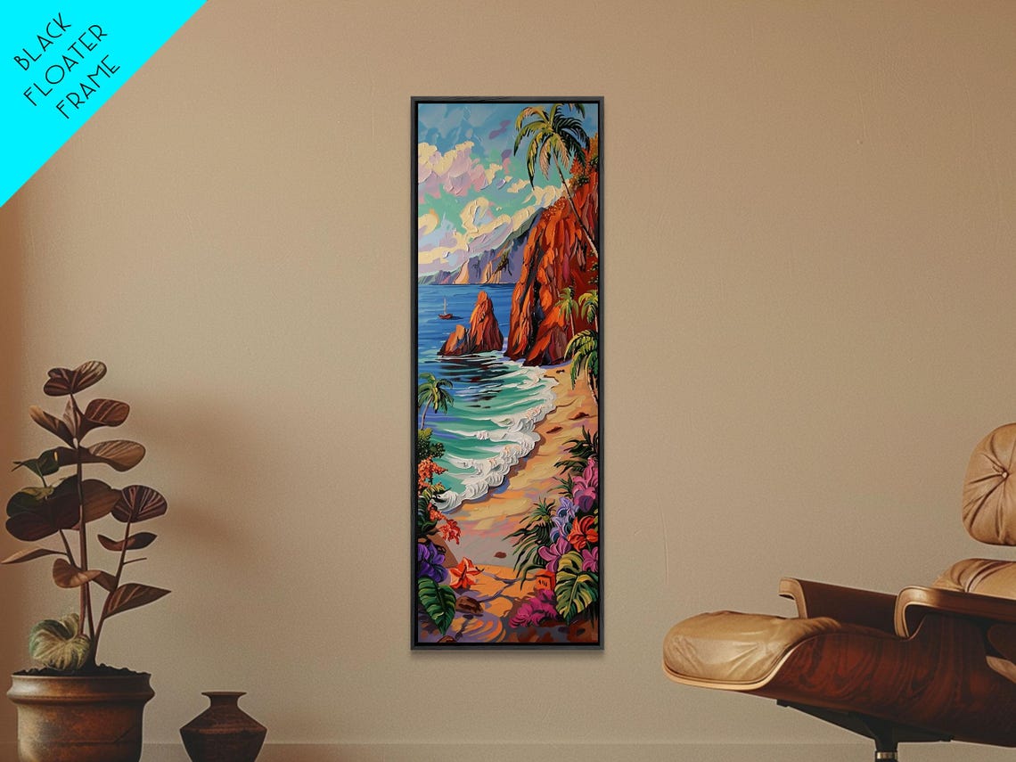 Hawaii Volcanic Cliff Cove Turquoise Surf Palm Beach Landscape Poster - Image 6