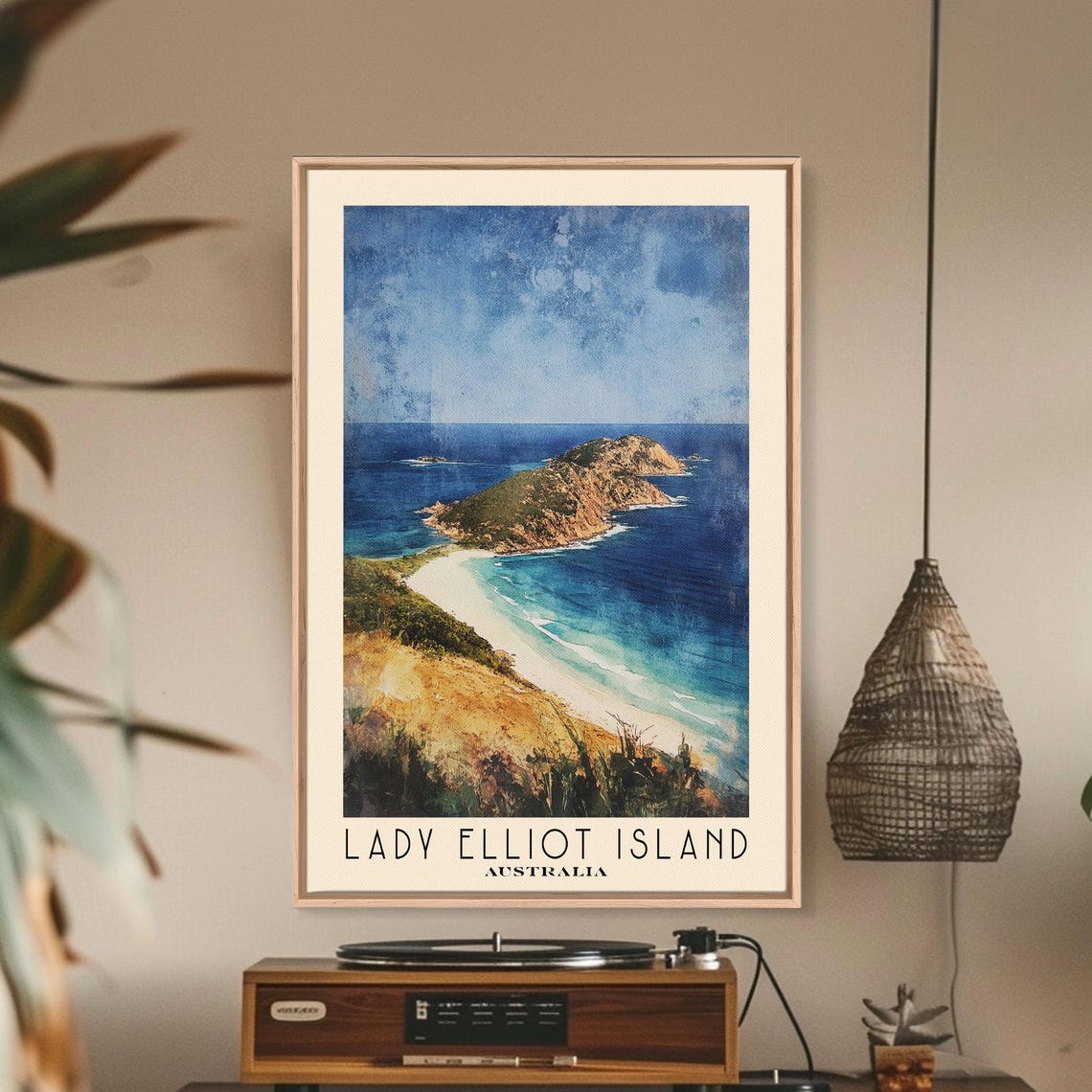 Lady Elliot Island Australia Aerial View Coral Coast Watercolor Poster