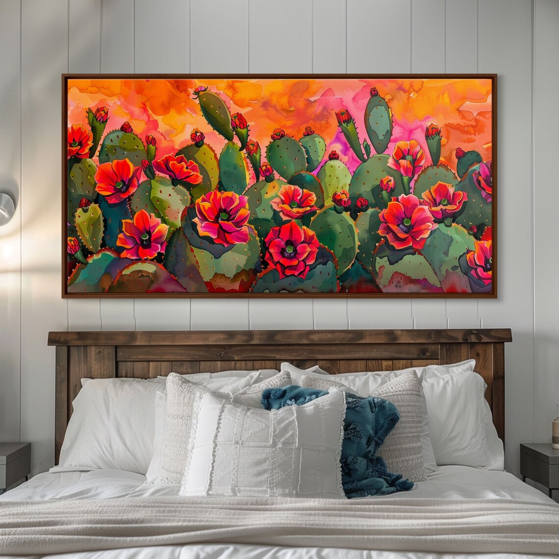 Desert Landscape With Blooming Cacti, Sunset Art Print - Image 3