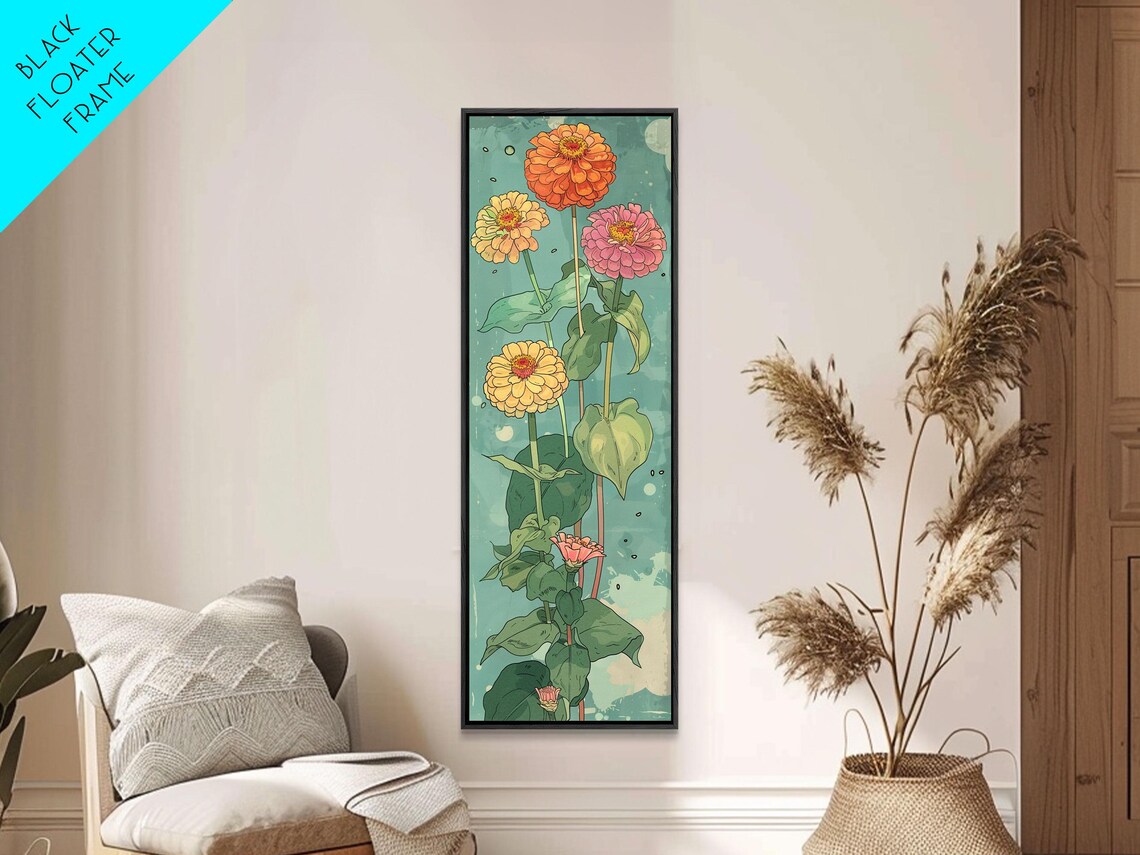 Vibrant Orange Pink Yellow Blossoms Green Japanese Art Poster - Image 6