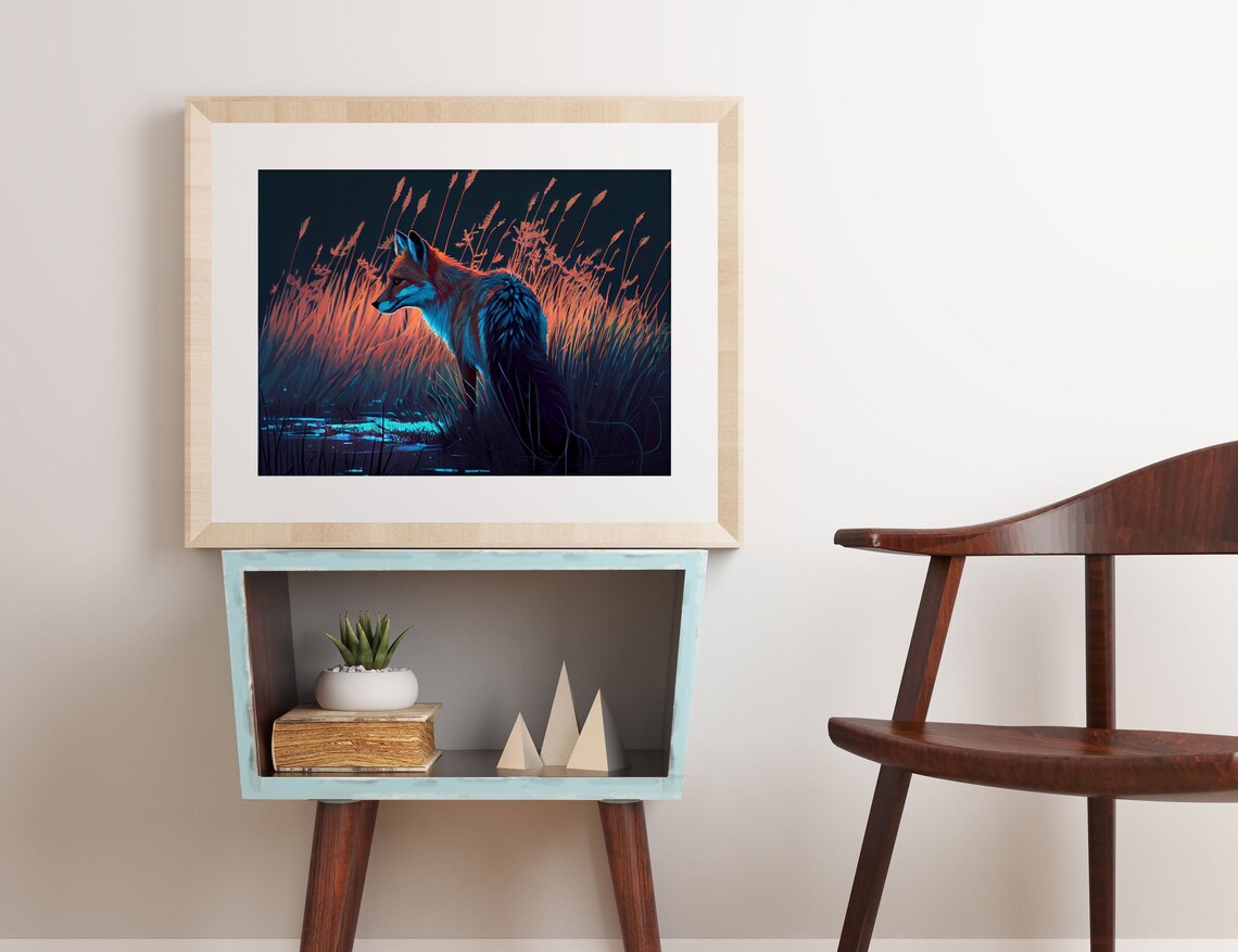 Red Fox Grassland Wall Art Print, Wildlife Decor - Image 2