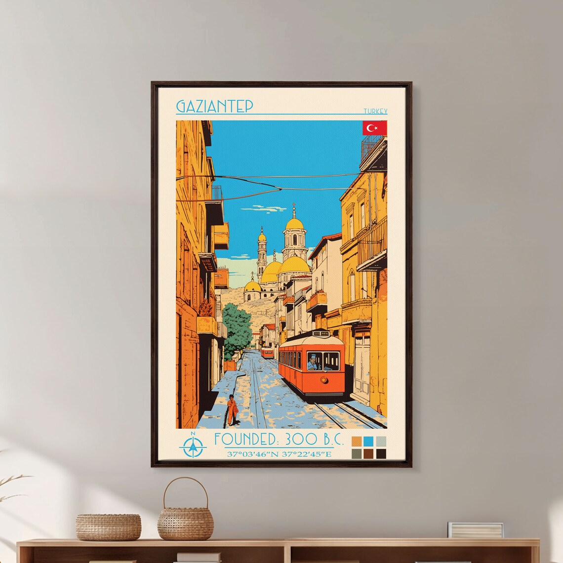 Gaziantep Turkey Narrow Street Red Tram Golden Domes View Poster - Image 5