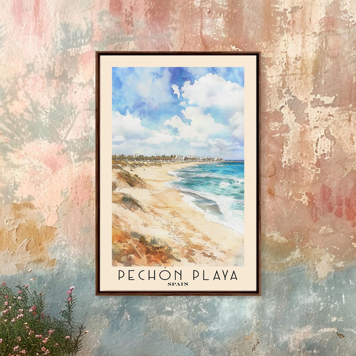 Pechon Playa Spain Wide Dune Beach Blue Surf White Cloud Poster