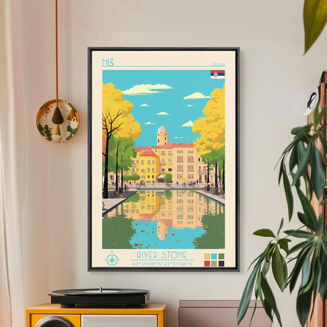 Nis Serbia Canal Reflection Golden Autumn Trees Old Town Travel Poster - Image 4