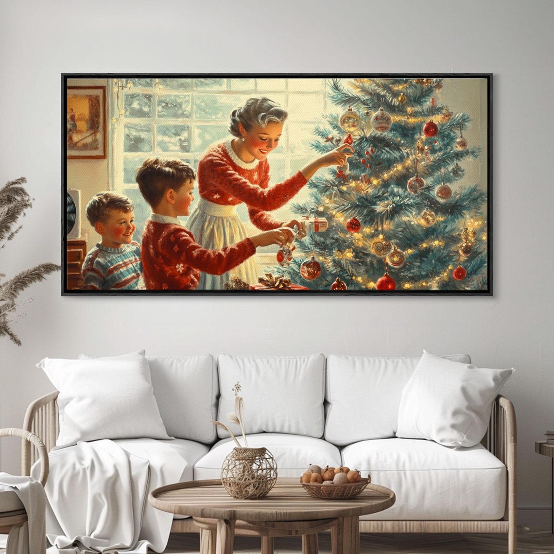 Vintage Family Decorating The Christmas Tree Together Art Print - Image 2