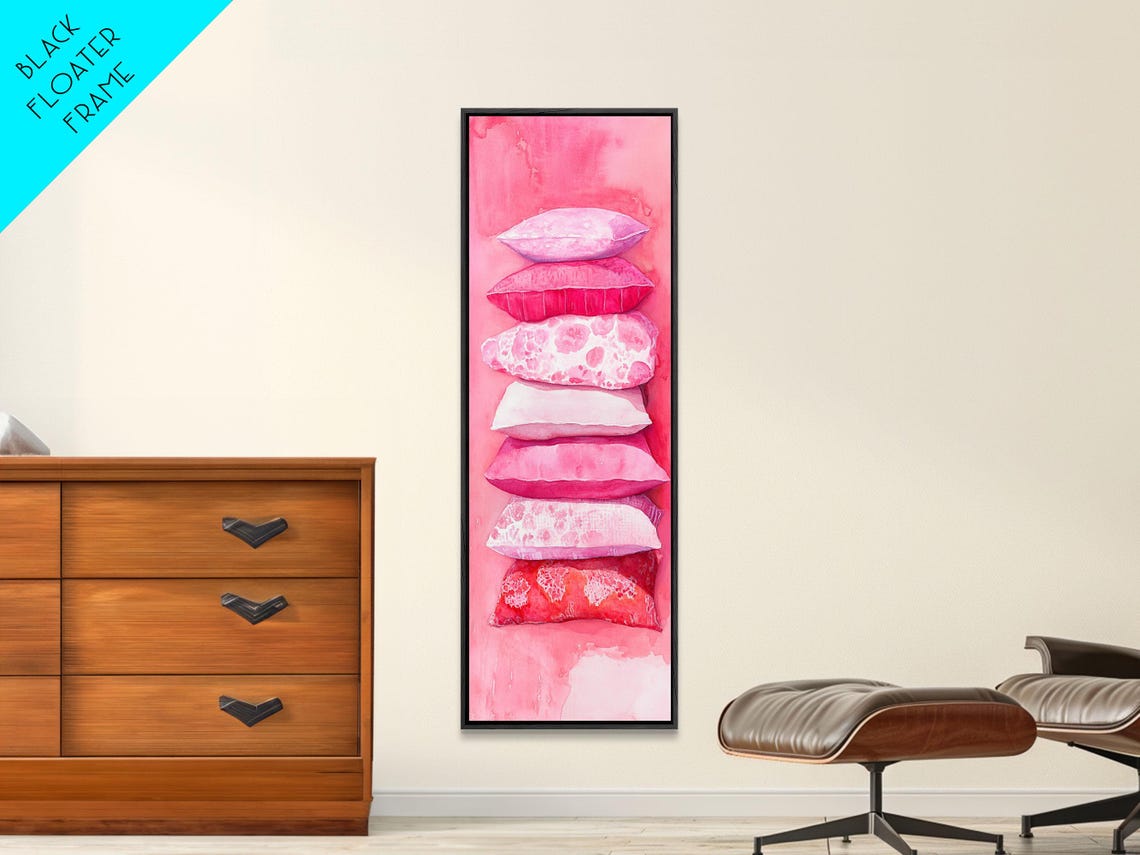 Pink Pillows Stack Watercolor Cozy Bedroom Tall Narrow Wall Art - Image 5