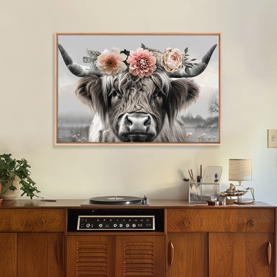 Cute Framed Wall Art Cute Cow Wearing Flowers Farmhouse Decor Farmhouse Wall At Extra Large Boho Decor Minimalist Modern Art