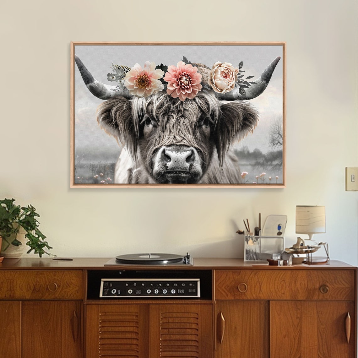 Cute Framed Wall Art Cute Cow Wearing Flowers Farmhouse Decor Farmhouse Wall At Extra Large Boho Decor Minimalist Modern Art