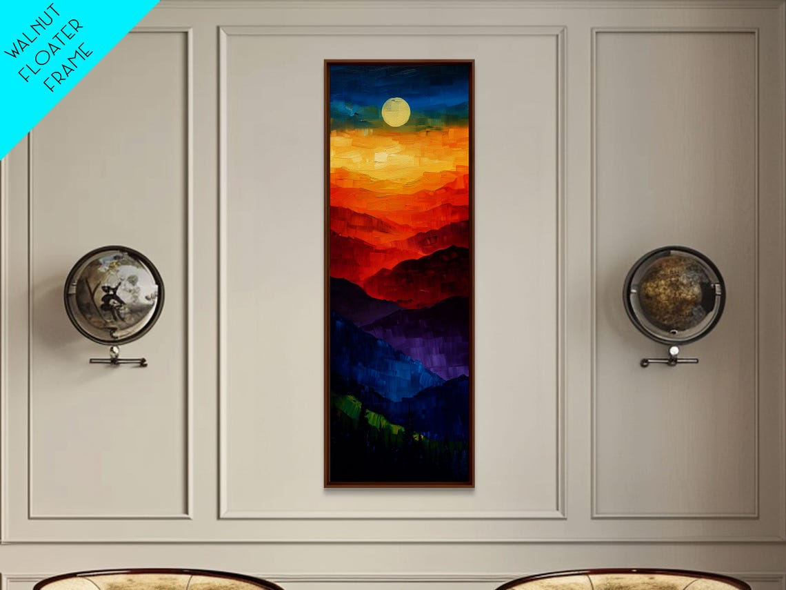 Colorful Layered Mountain Ridges Under Glowing Moon Night Art Poster - Image 6