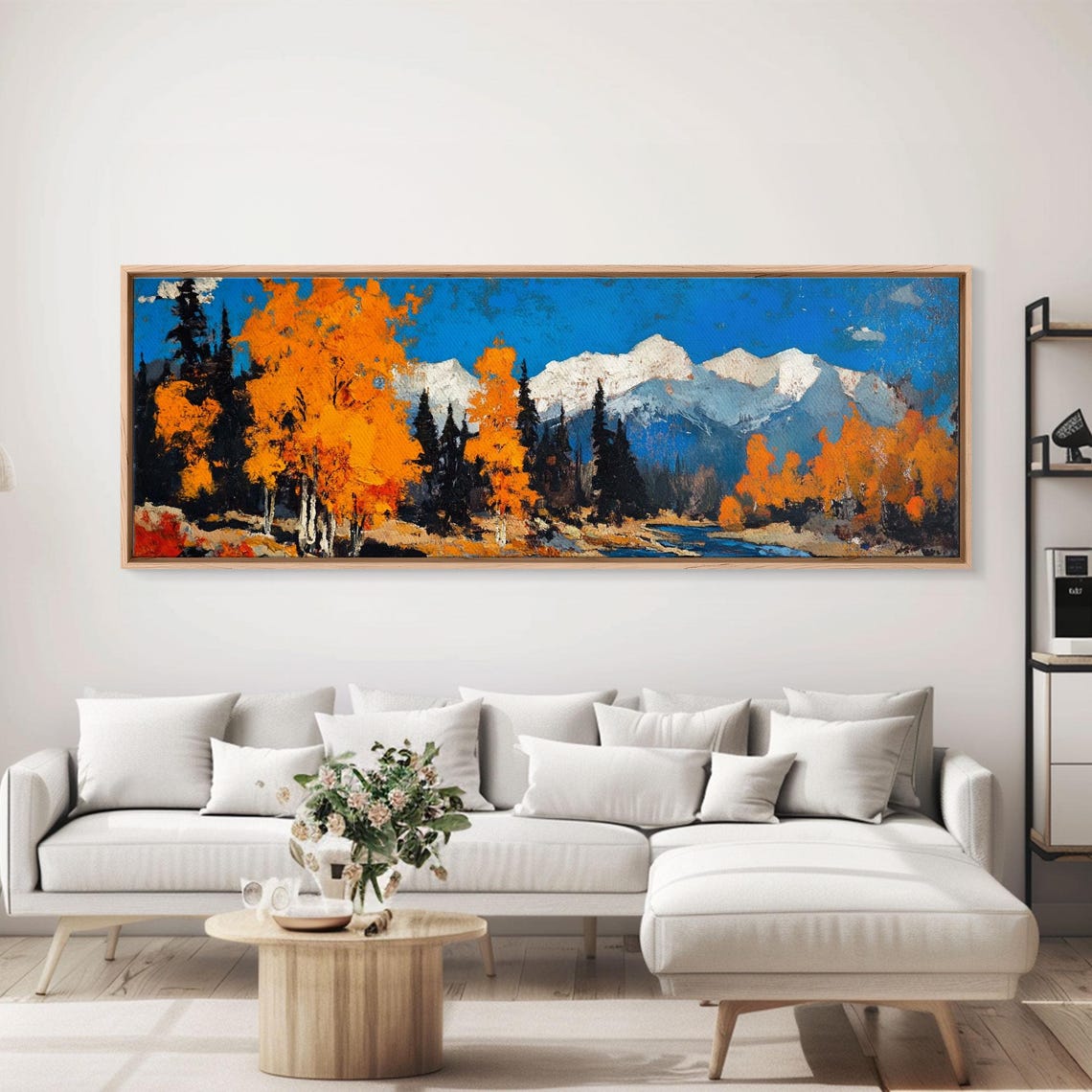 Autumn Birch Trees Mountain Lake Snow Peaks Fall Landscape Poster - Image 3
