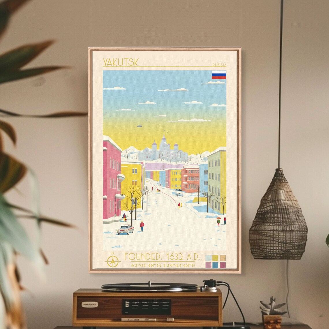 Yakutsk Russia Snowy Street Colorful Buildings Winter Travel Poster