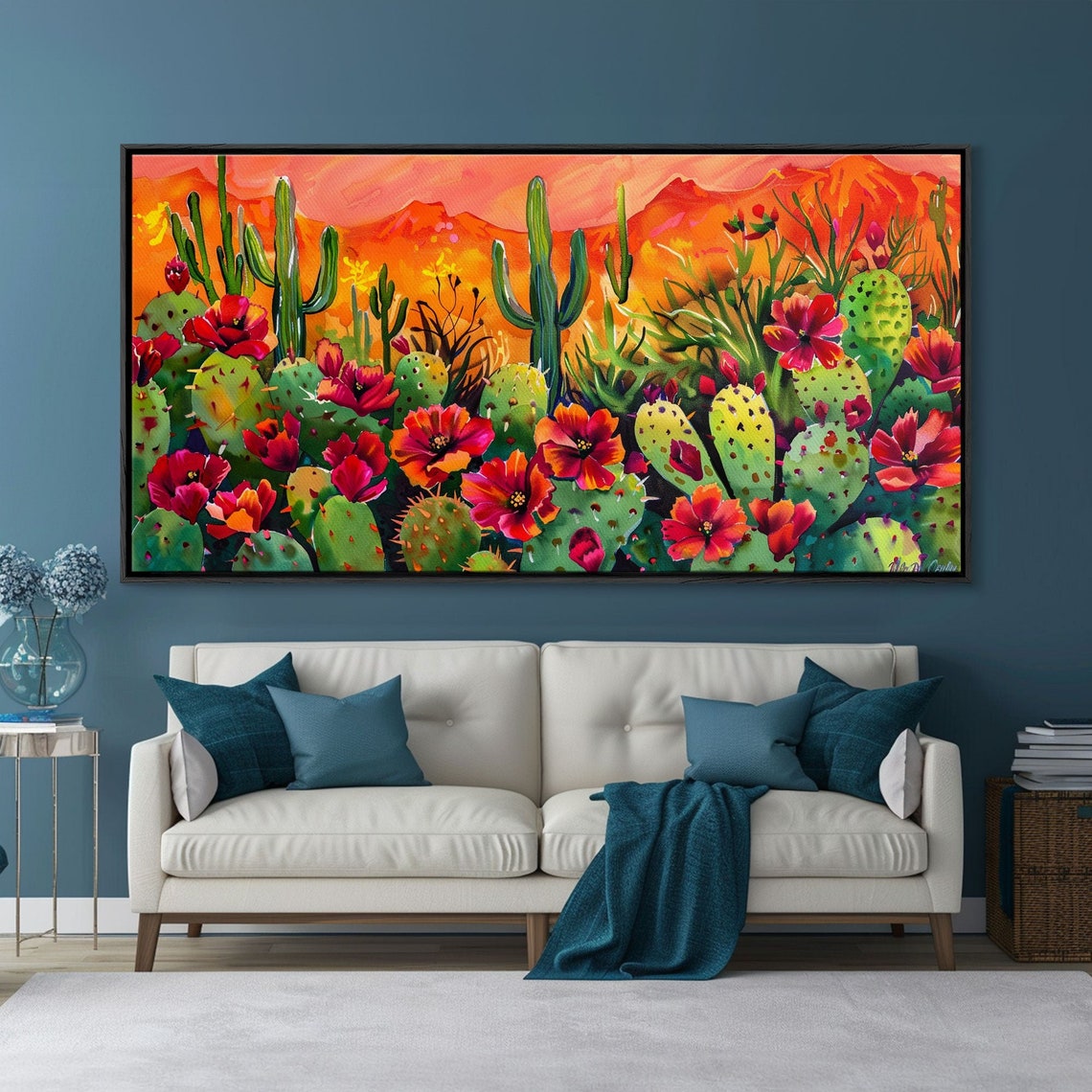 Colorful Cactus Garden Blooming Flowers Saguaro Sunset Art Poster - Image 2