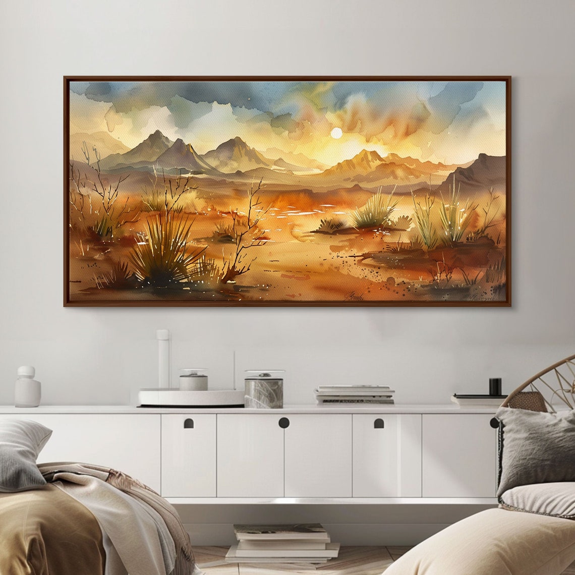 Golden Desert Mountain Watercolor Sunset Amber Landscape Art Poster - Image 4