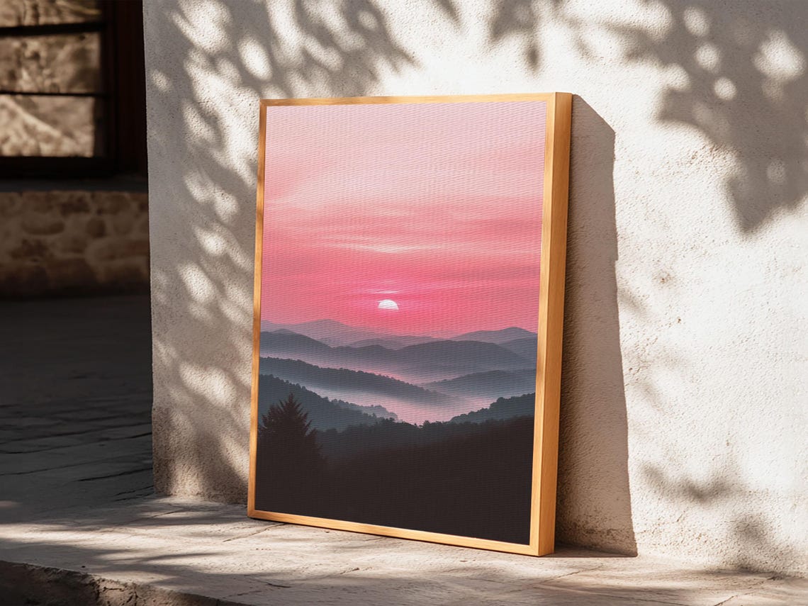 Smoky Mountains Sunset Pink Layered Ridges Misty Valley Travel Poster - Image 6