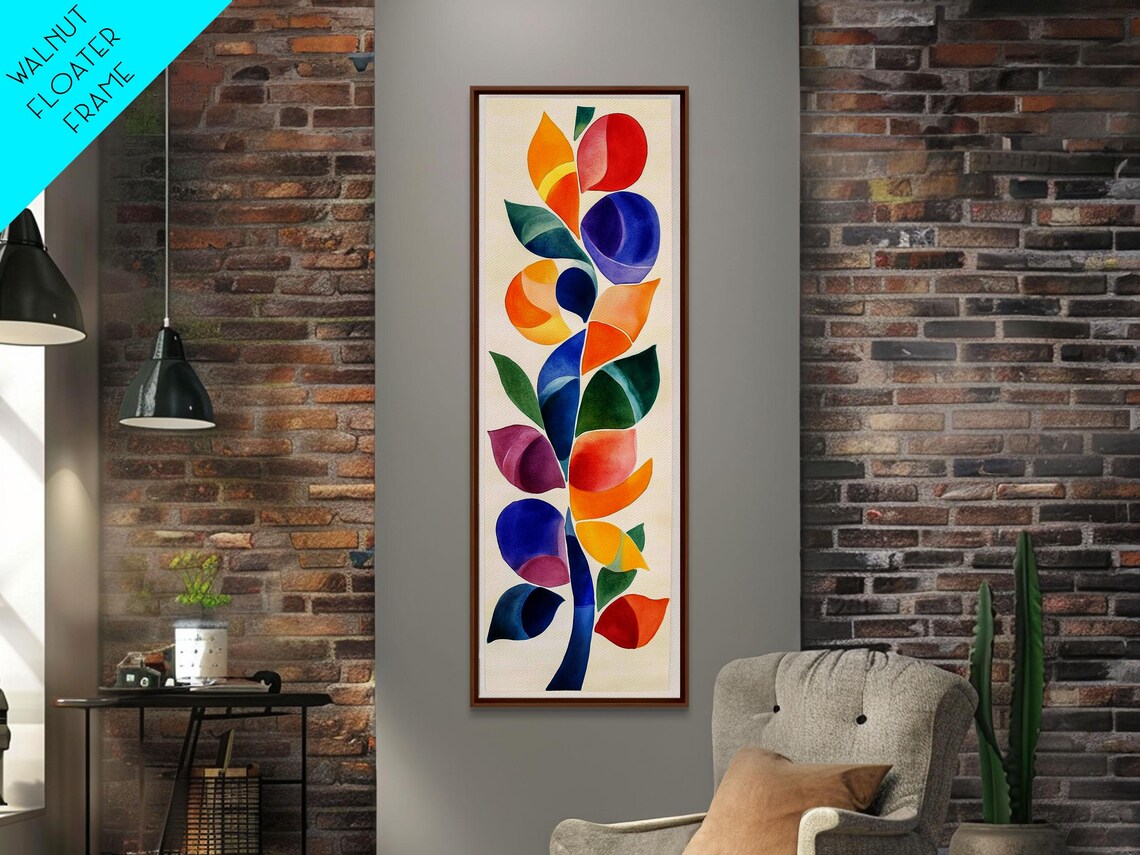 Colorful Watercolor Leaves Botanical Matisse Inspired Vertical Art Poster - Image 2