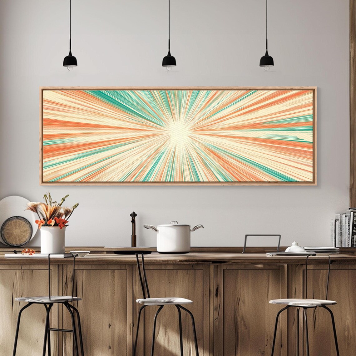 Mid Centery Modern Print Framed Mcm Style Wall Art Orange And Green Star Burst Art Deco Modern Art Above Sofa Decor - Image 4