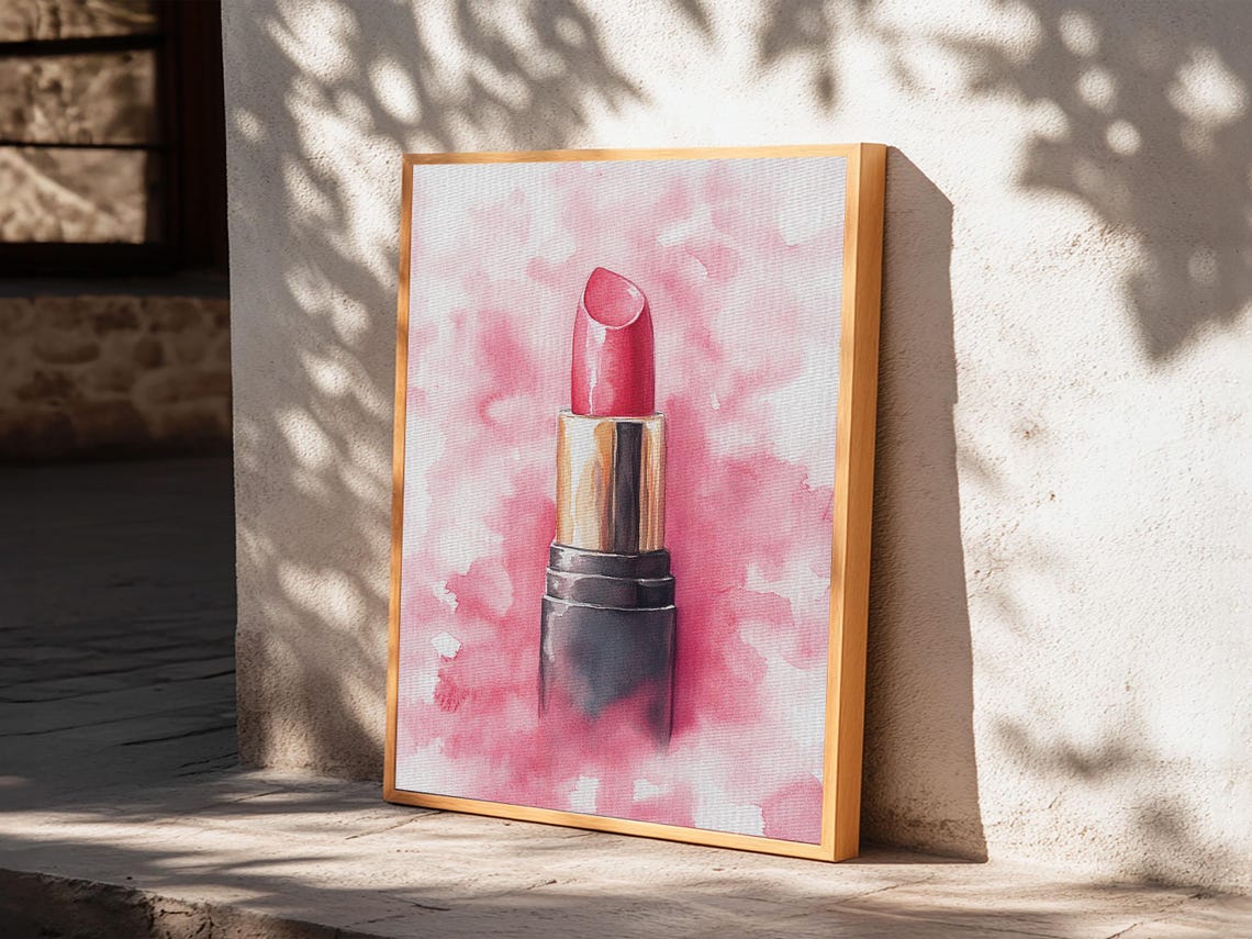 Pink Lipstick Watercolor Painting Preppy Vanity Room Decor Poster - Image 4