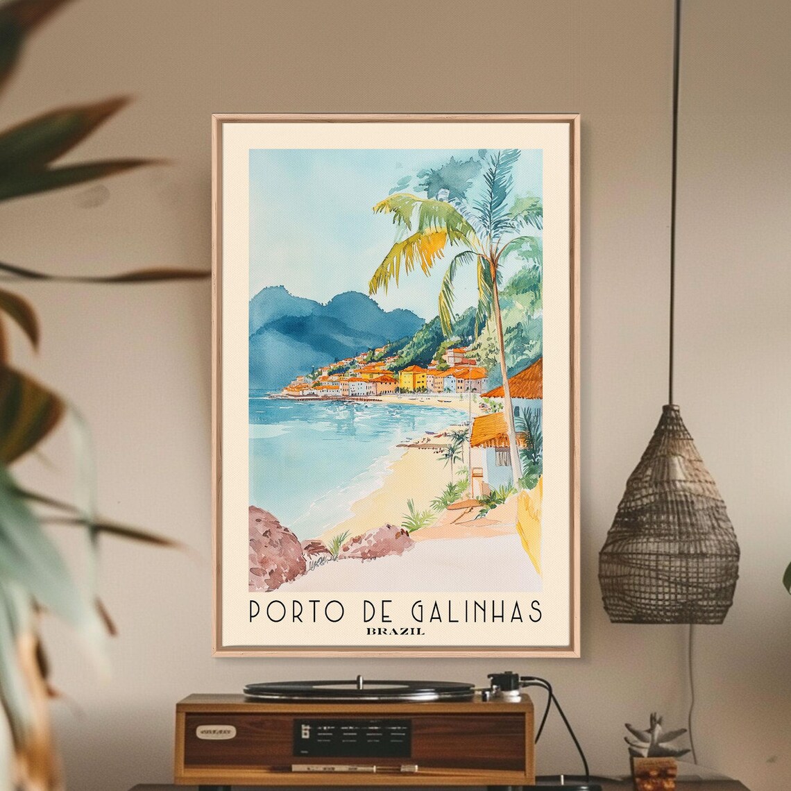 Porto de Galinhas Brazil Colorful Fishing Town Bay Beach Palm Watercolor Poster - Image 2