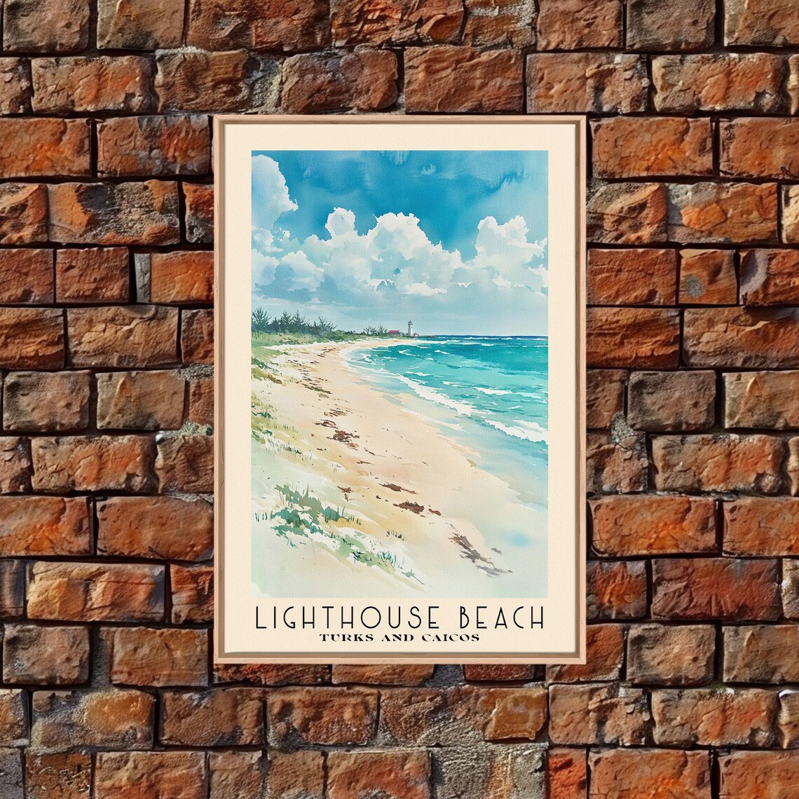Lighthouse Beach Turks And Caicos Long Sandy Shore Surf Watercolor Poster - Image 5