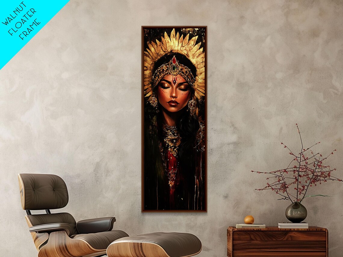 Golden Goddess Portrait Halo Dark Divine Feminine Art Poster - Image 2