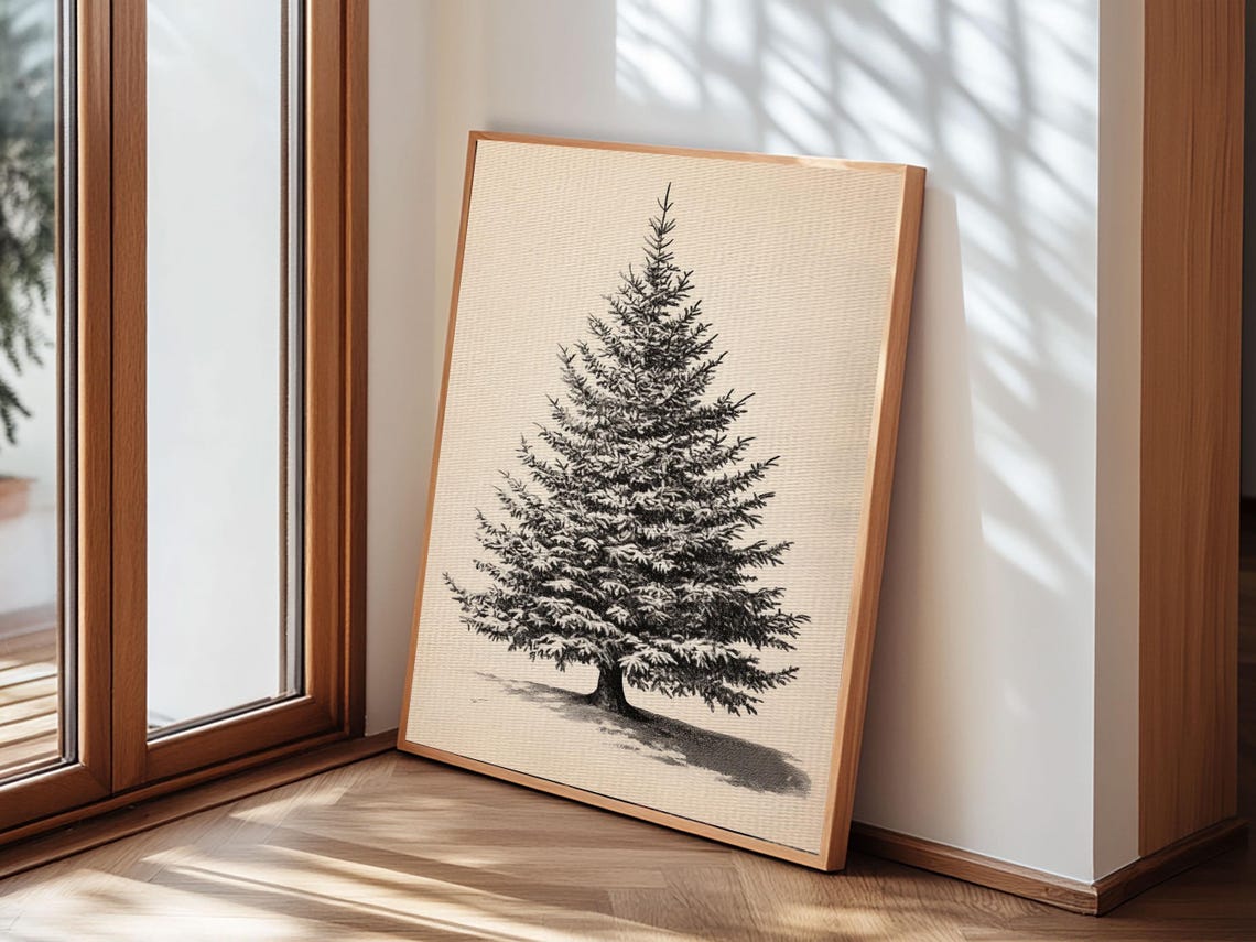 Bare Christmas Tree Pencil Sketch Rustic Minimalist Holiday Poster - Image 5
