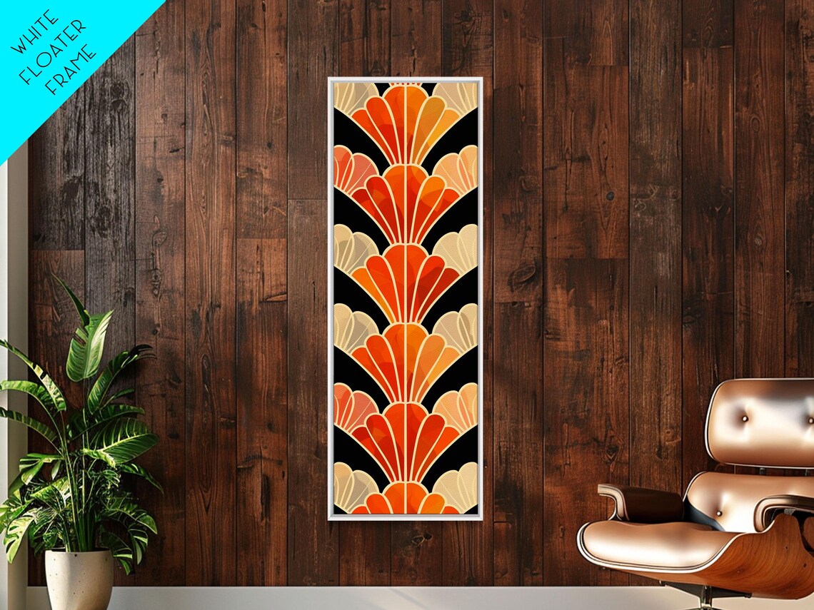 Art Deco Scallop Shell Repeat Pattern In Orange And Cream On Black Art Poster - Image 5